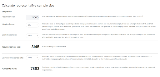 calculate representative sample size